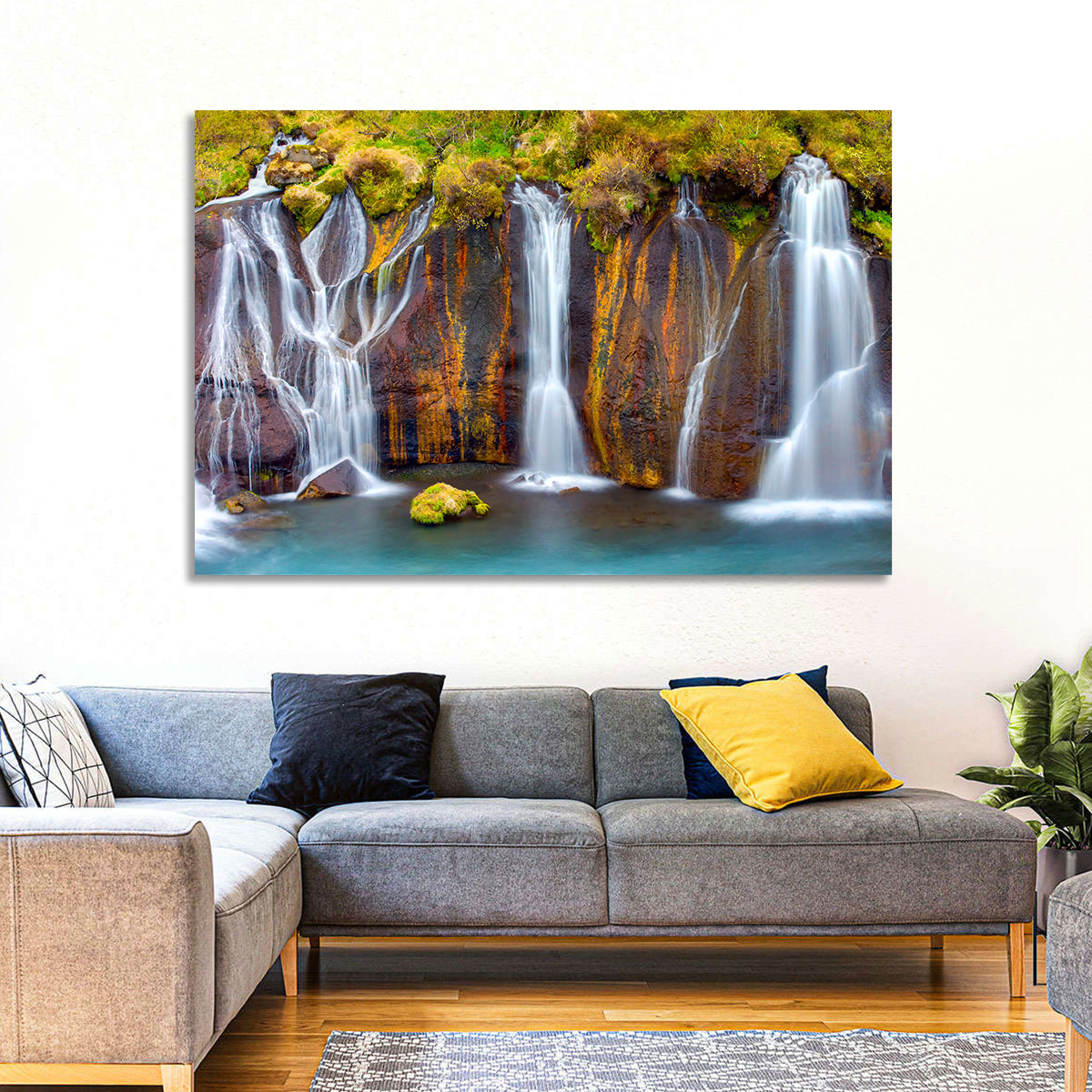 Hraunfossar Falls Wall Art in a room, landscape