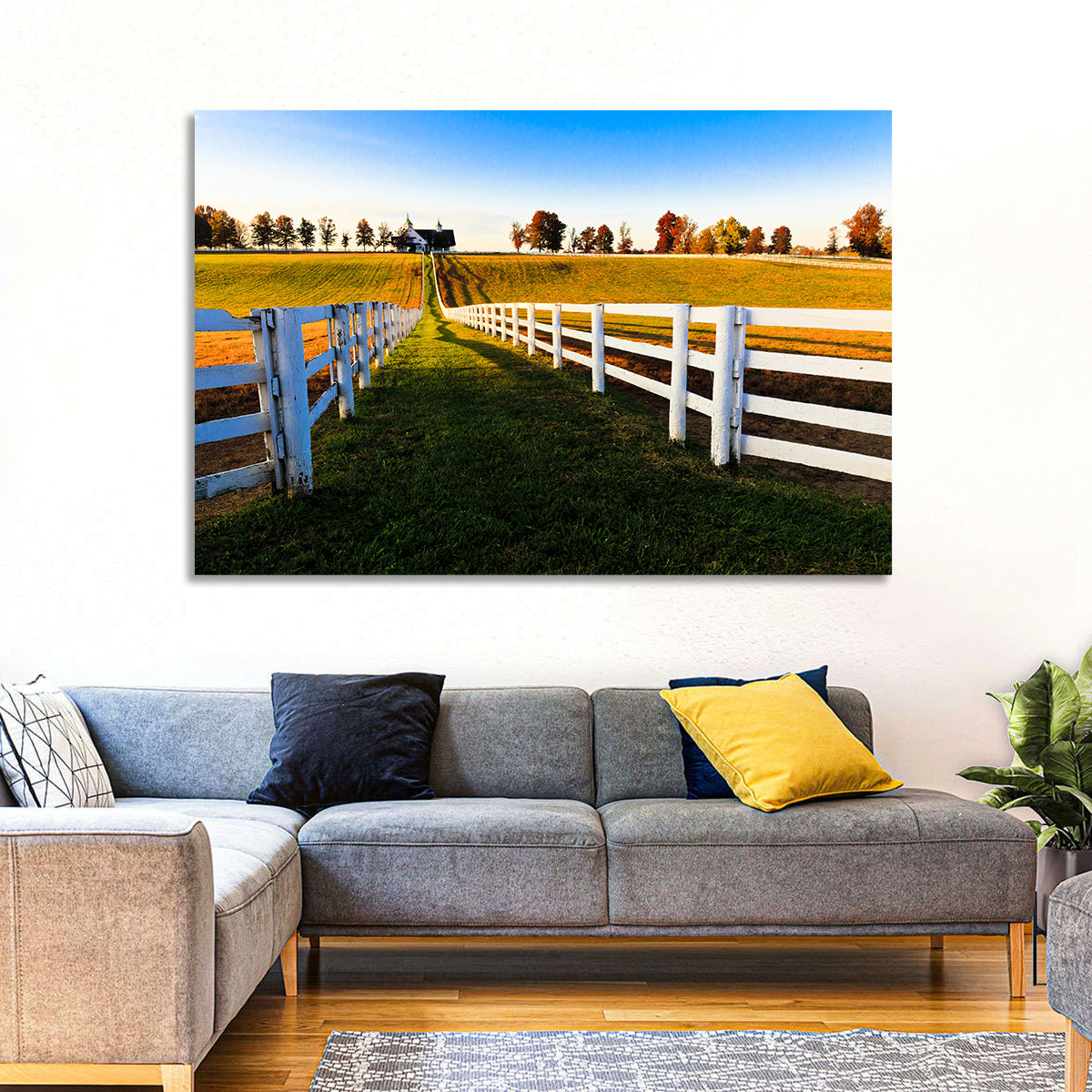 Kentucky Horse Farm at Golden Hour Wall Art in a room, landscape