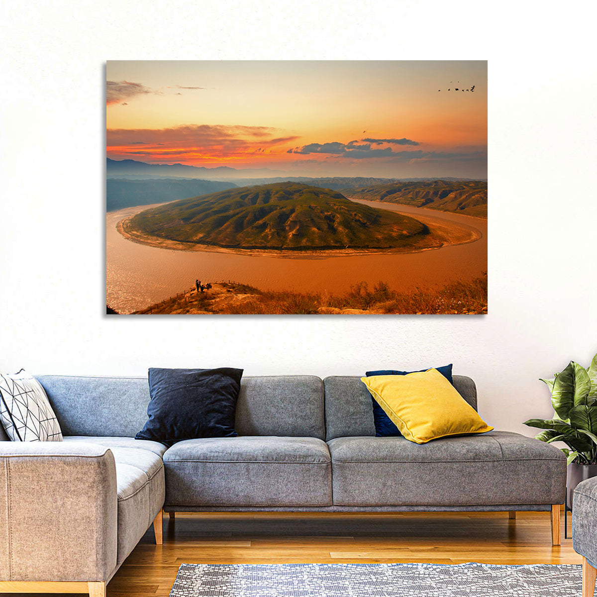 Yellow River Qianshan Bend Wall Art in a room, landscape