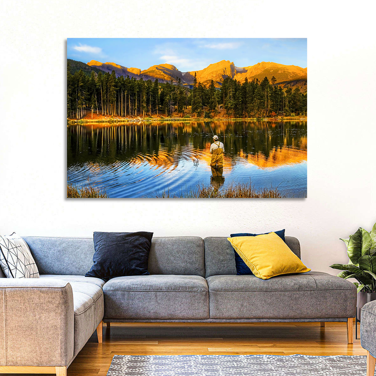 Sunrise Fishing at Sprague Lake Wall Art in a room, landscape