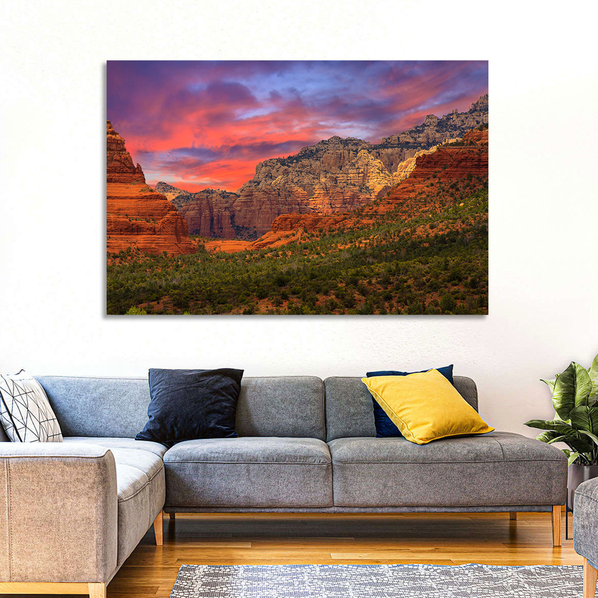 Sedona Red Rocks Sunrise Wall Art in a room, landscape