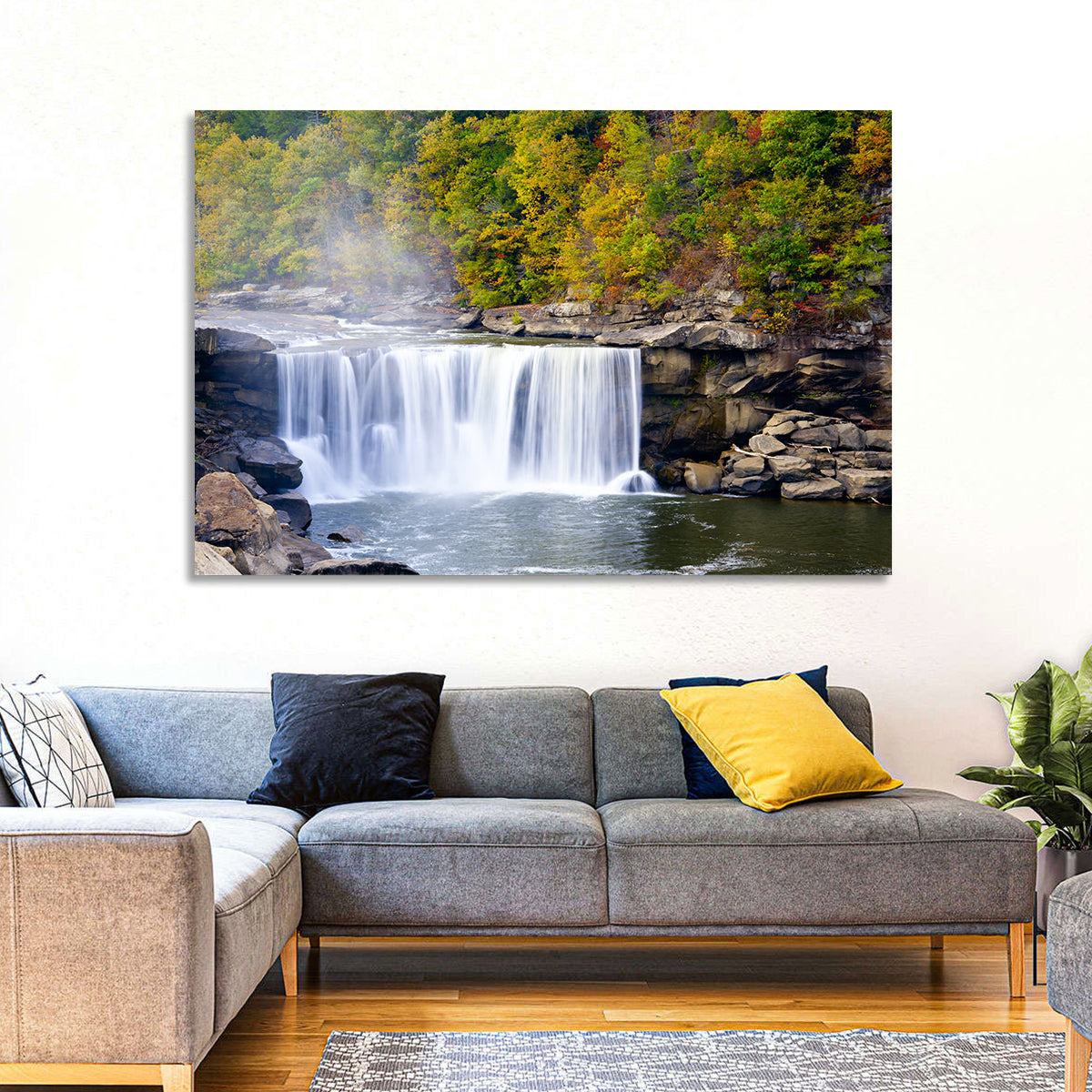 Cumberland Falls Long Exposure Wall Art in a room, landscape