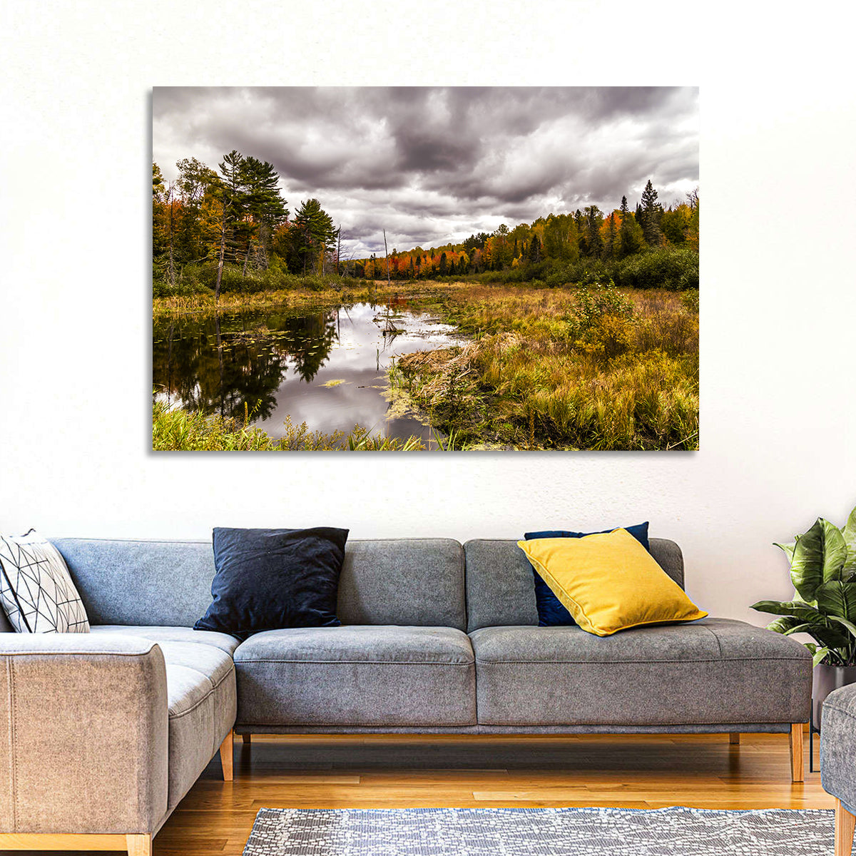 Michigan Autumn Marsh Wall Art in a room, landscape