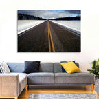 Winter Road Through Pine Forest Wall Art