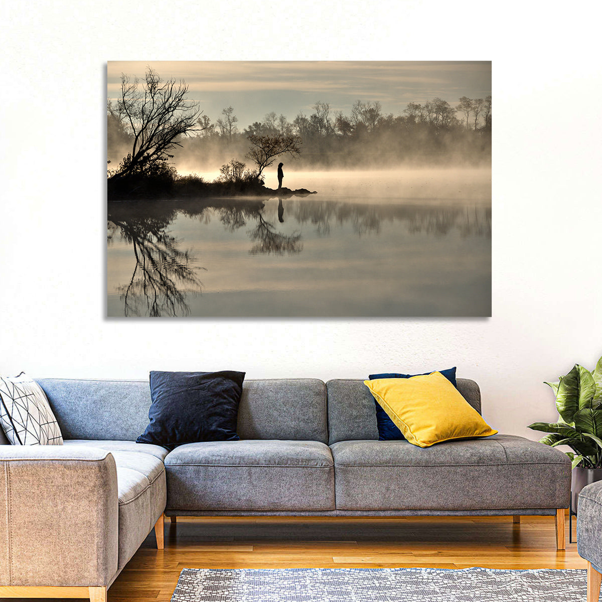 Centennial Lake Mist Wall Art in a room, landscape