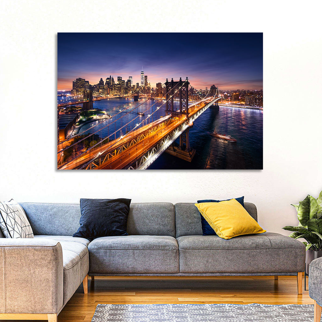 Sunset Over Manhattan Bridges Wall Art