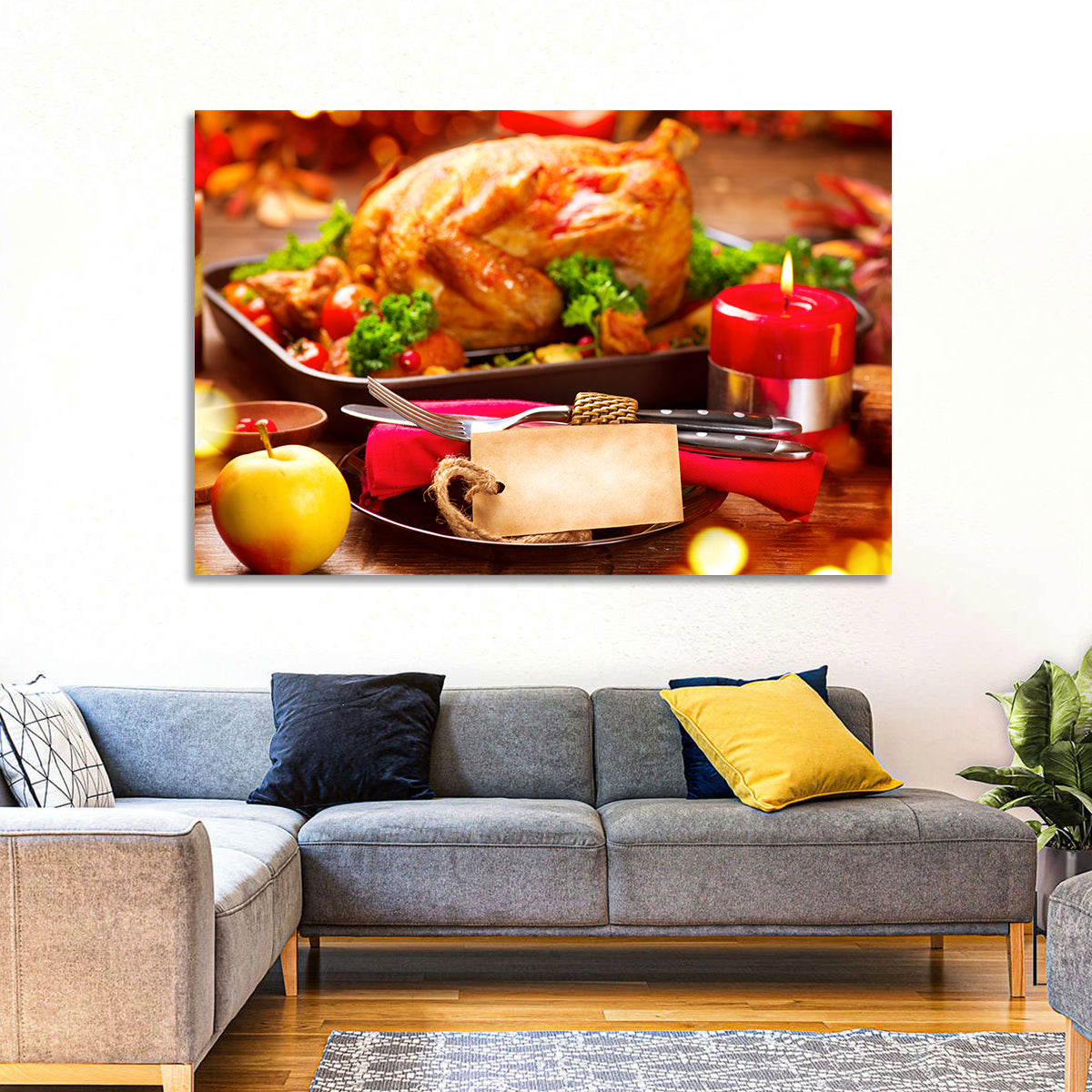 Roasted Turkey Holiday Still Life Wall Art in a room, landscape