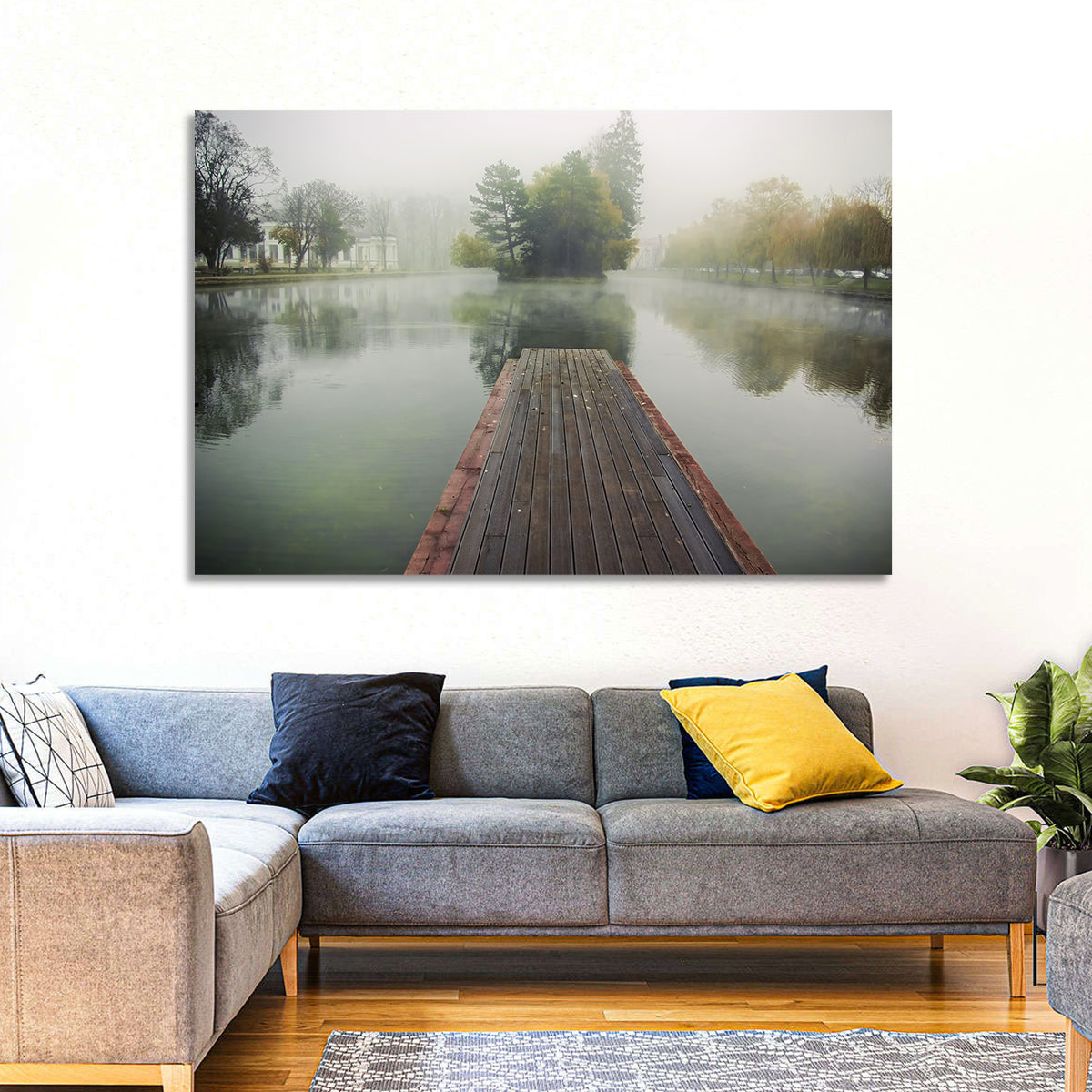 Wooden Pier on Foggy Lake Wall Art
