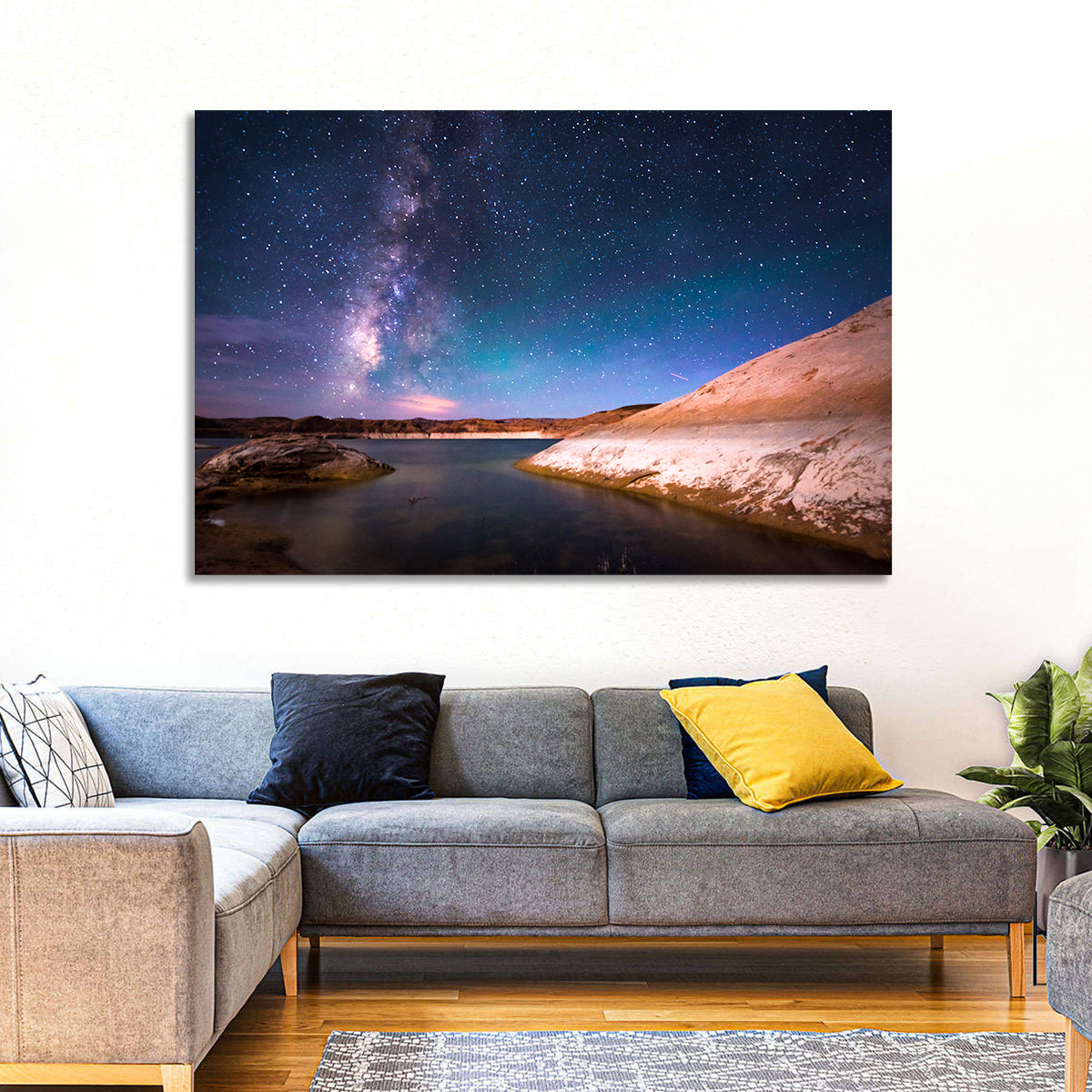 Lake Powell Night Sky Wall Art in a room, landscape