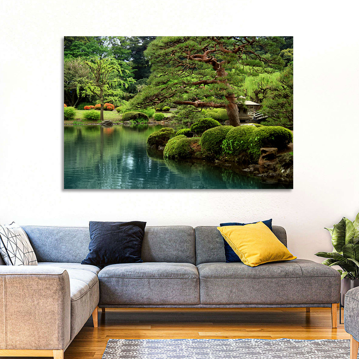 Bonsai Pine Over Tranquil Pond Wall Art