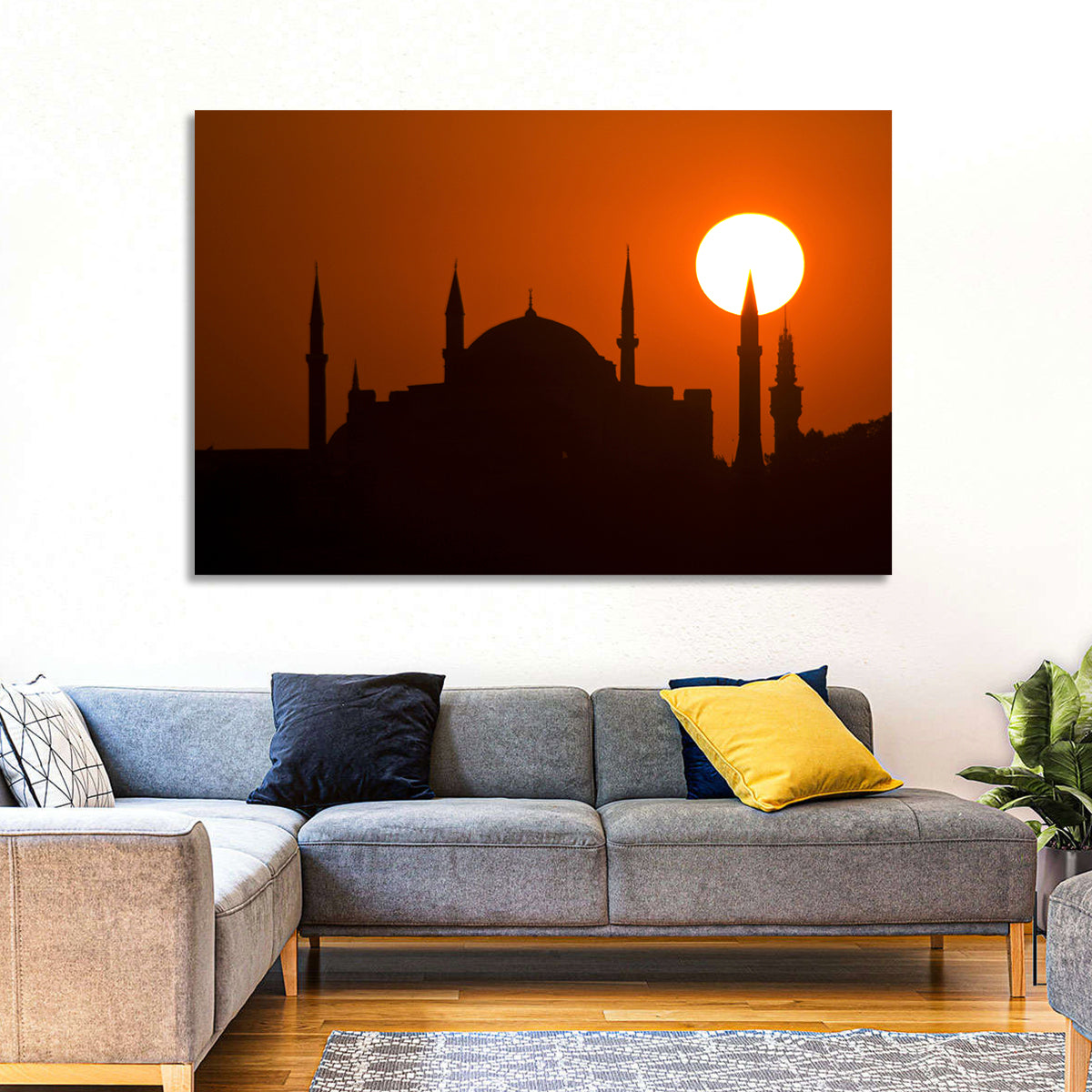 Hagia Sophia Silhouette at Sunset Wall Art in a room, landscape