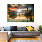 Two Wooden Boats at Sunset Wall Art