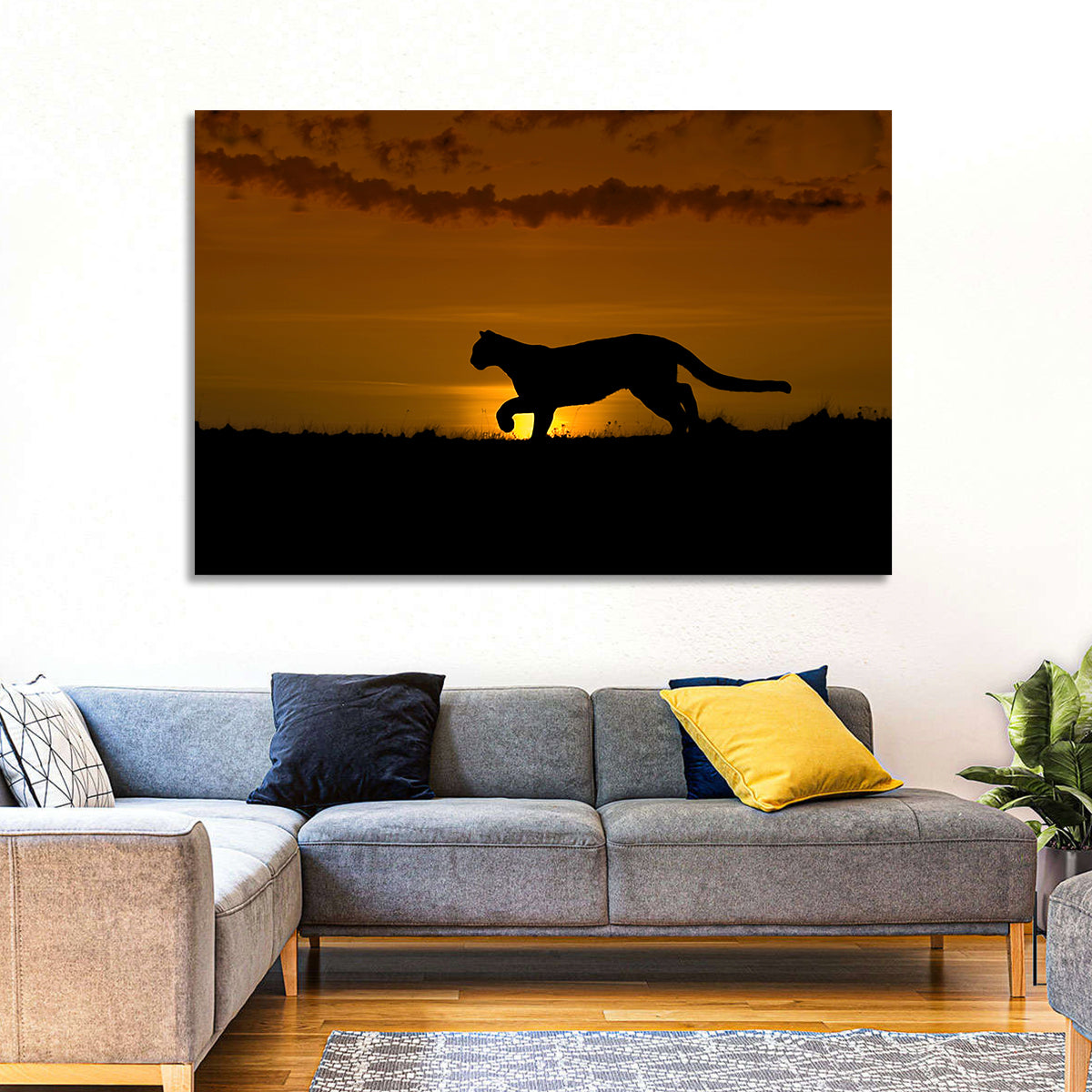 Cougar Silhouette at Sunset Wall Art