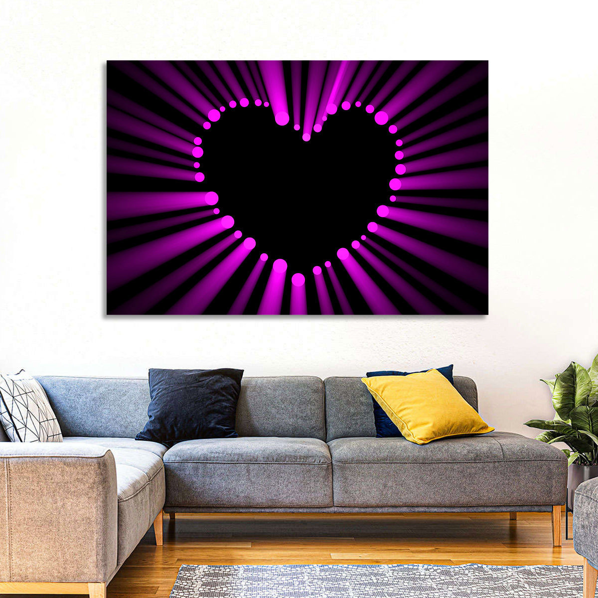 Glowing Heart Wall Art in a room, landscape