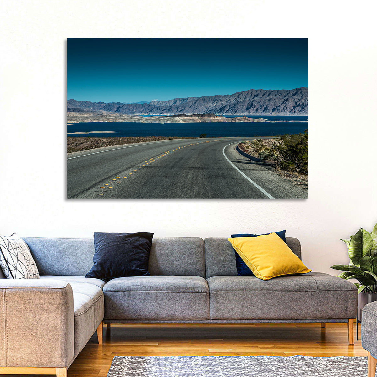 Lake Mead Curved Road Wall Art in a room, landscape