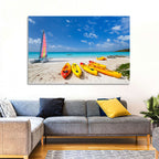 Yellow Kayaks on Tropical Beach Wall Art