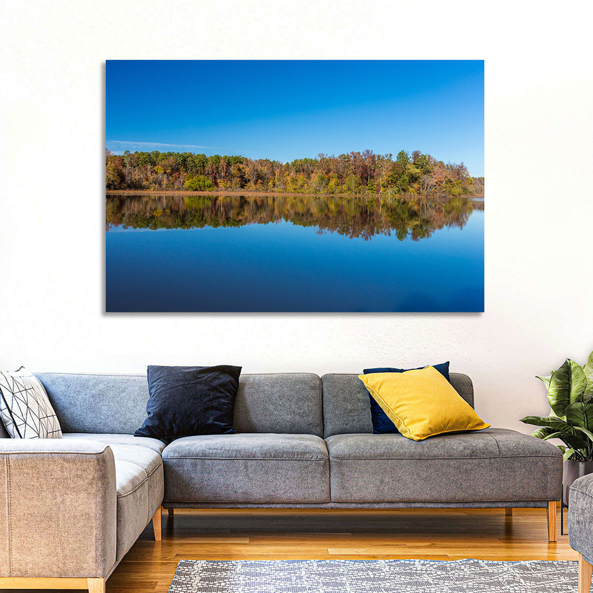Petit Jean Lake Reflection Wall Art in a room, landscape
