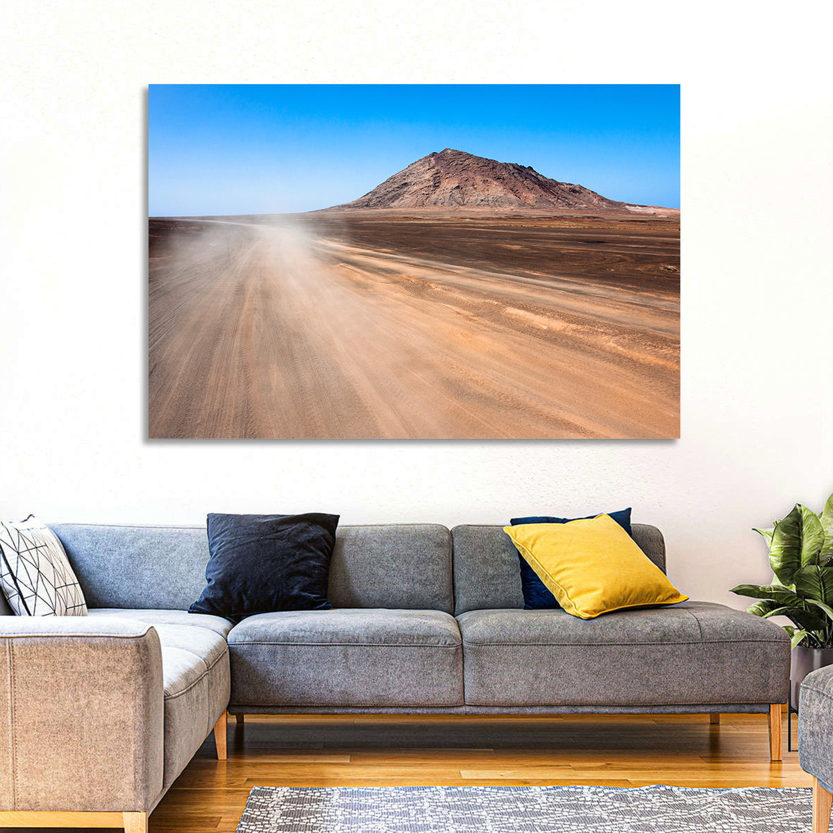 Cabo Verde Crater Road Wall Art in a room, landscape