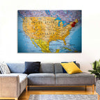 Vintage USA Map with Northeastern Pushpin Wall Art