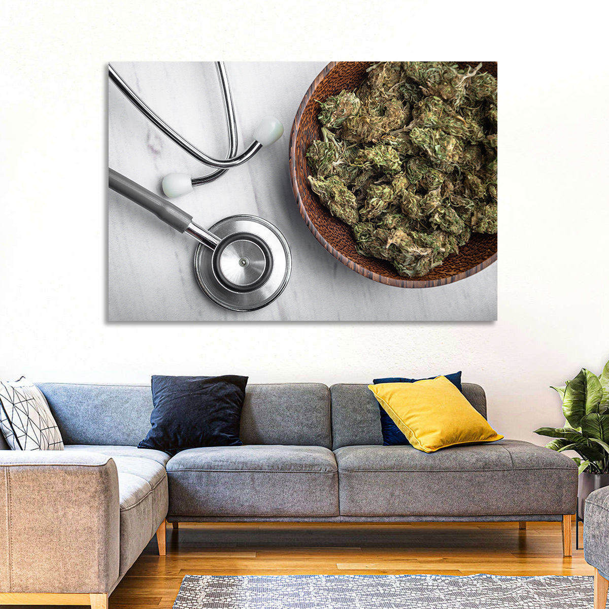 Stethoscope and Medical Cannabis Still Life Wall Art