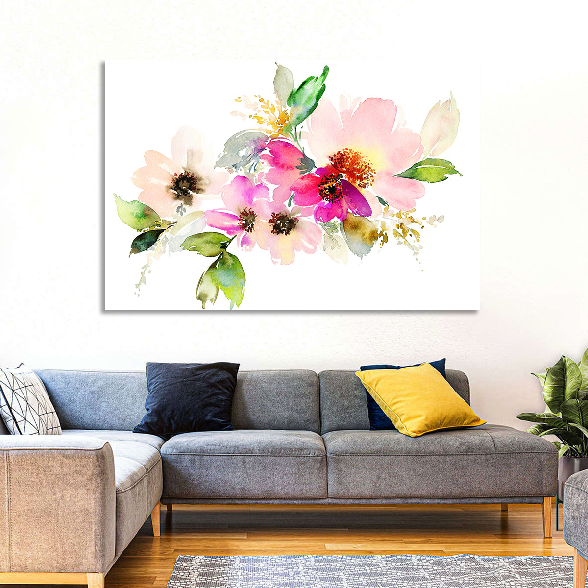 Delicate Pink Floral Watercolor Wall Art