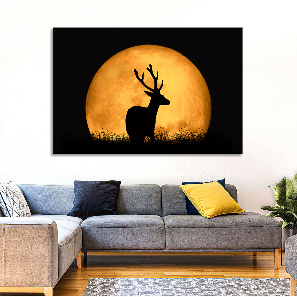 Buck Silhouette Under Red Moon Wall Art