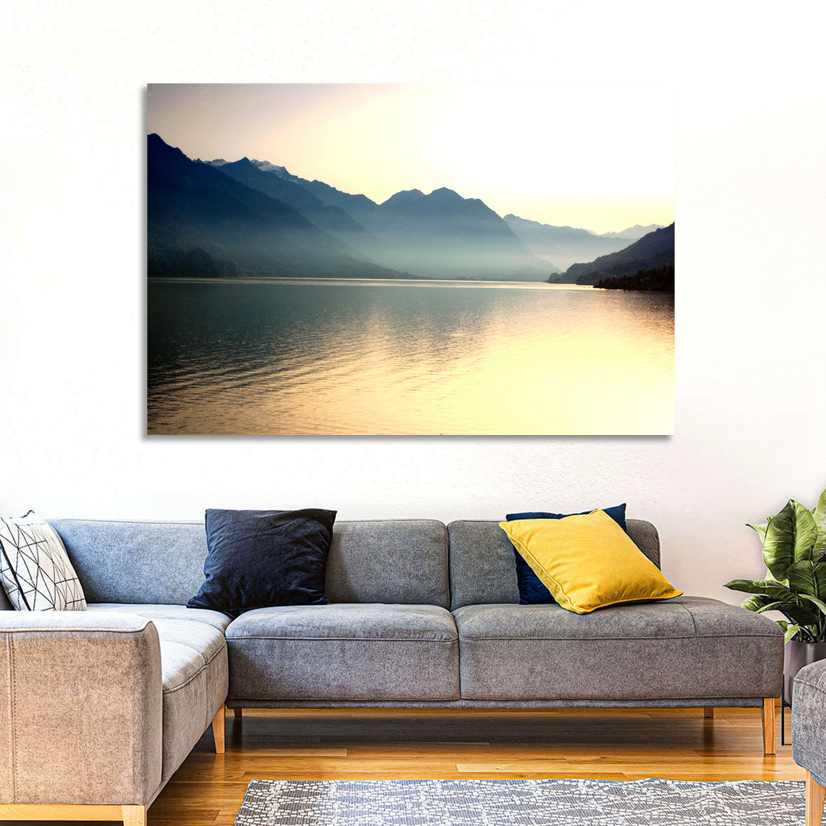 Lake Brienz Sunset Wall Art in a room, landscape