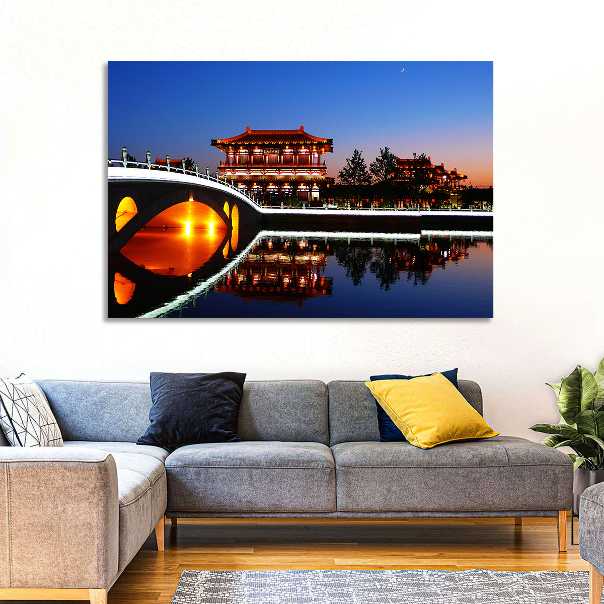 Tang Paradise Nightscape Wall Art in a room, landscape