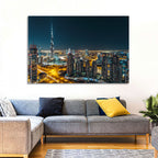 Dubai Night Skyline with Burj Khalifa Wall Art