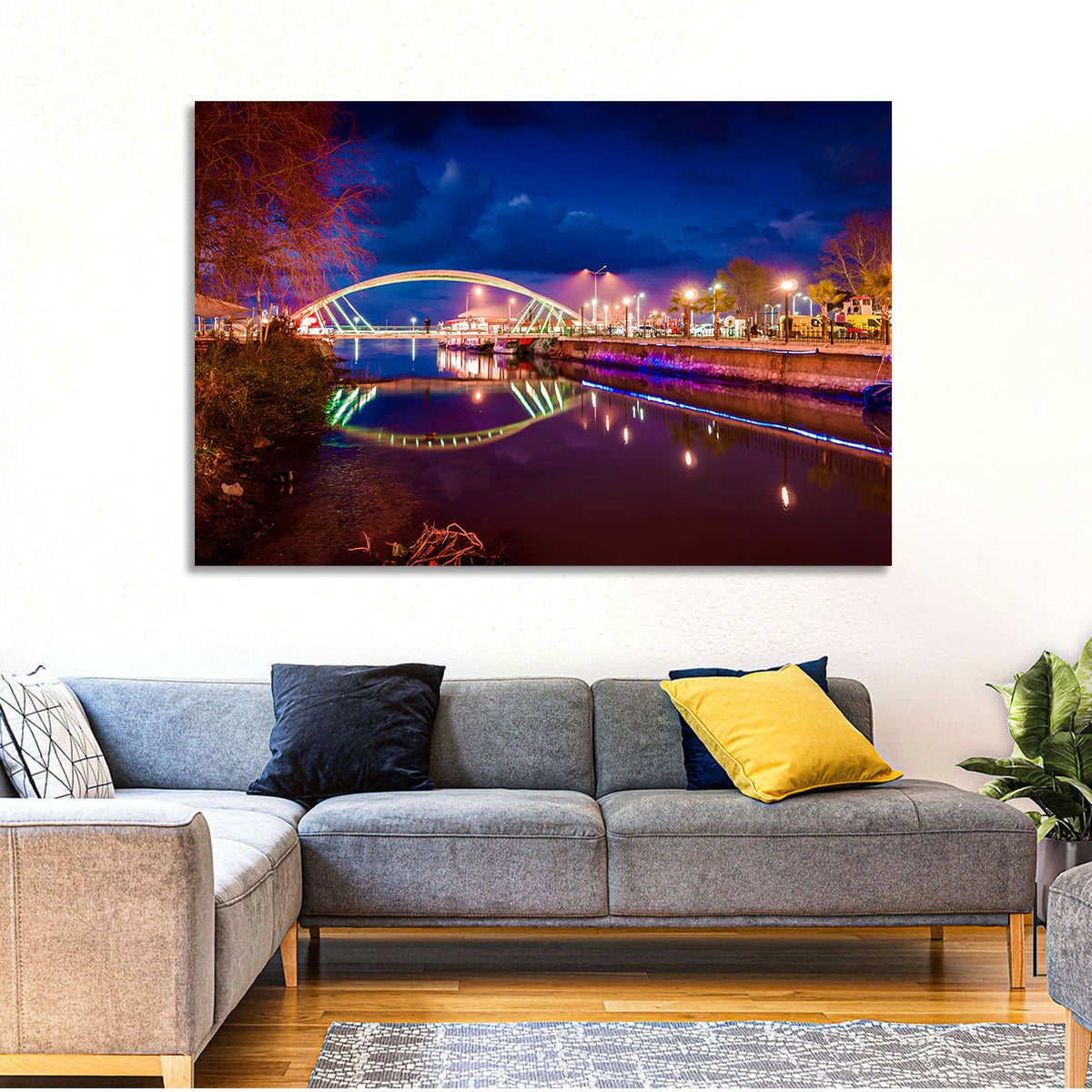 Lovers Bridge Nightscape Wall Art in a room, landscape