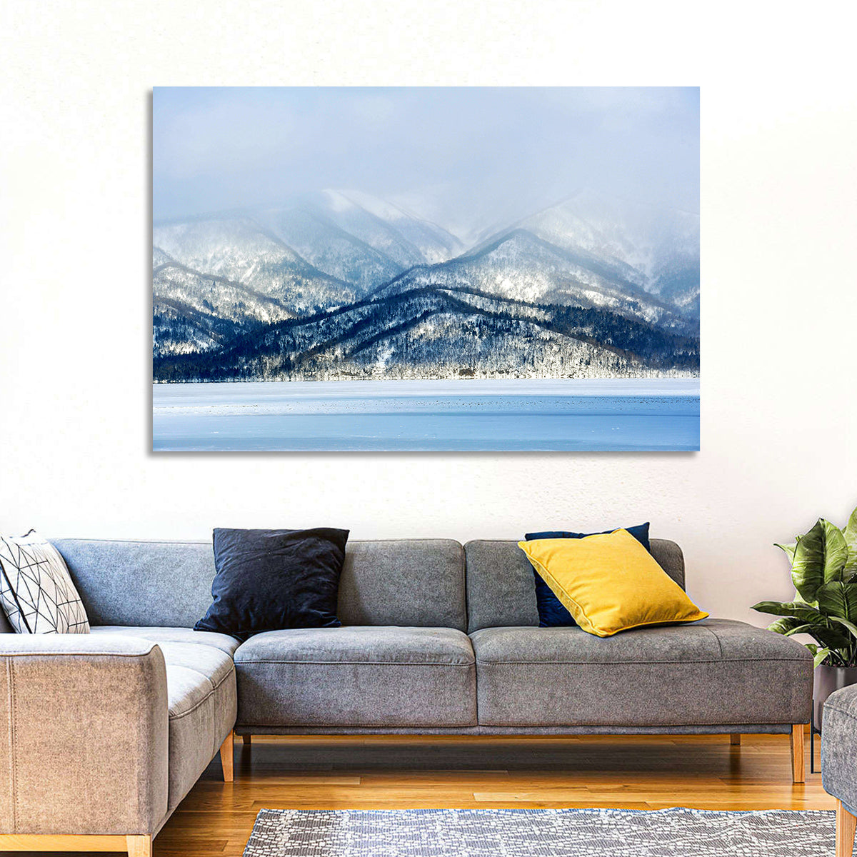 Frozen Lake Kussharo Wall Art in a room, landscape