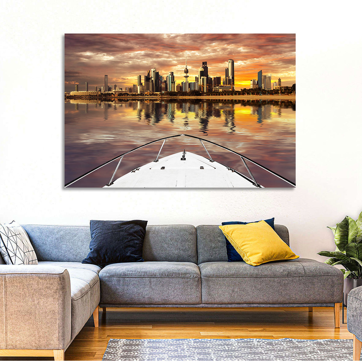 Kuwait City Skyline at Dusk Wall Art in a room, landscape