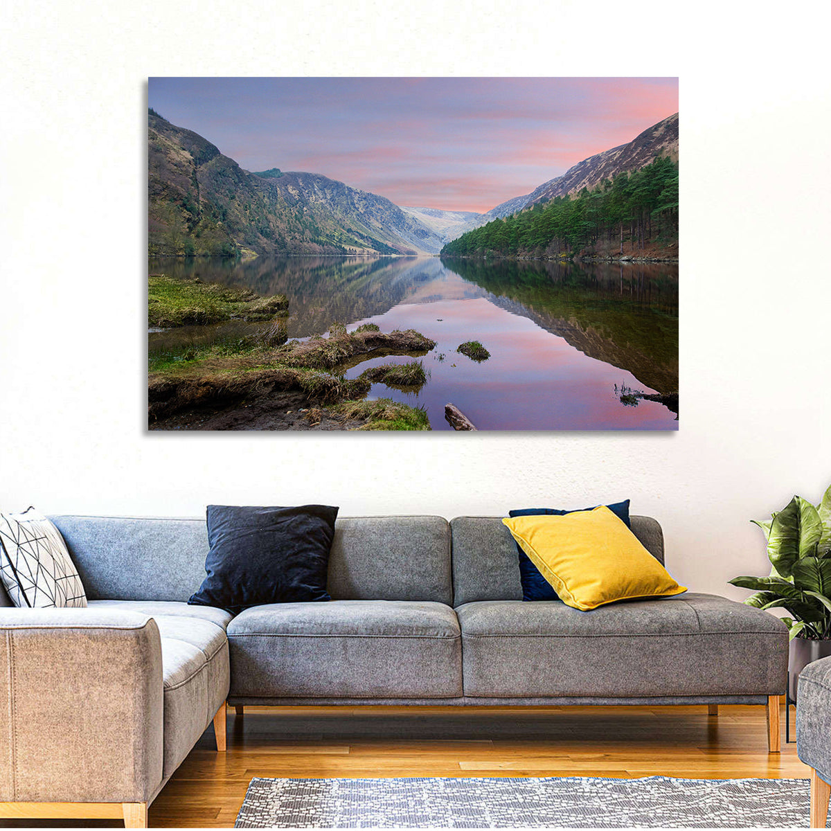 Glendalough Upper Lake at Dusk Wall Art in a room, landscape