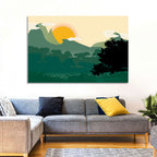 Geometric Mountain Forest Sunrise Wall Art