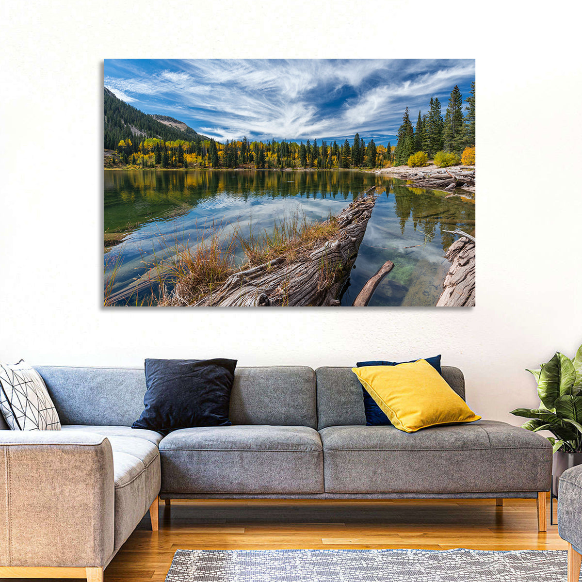 Autumn Lake Colorado Wall Art in a room, landscape