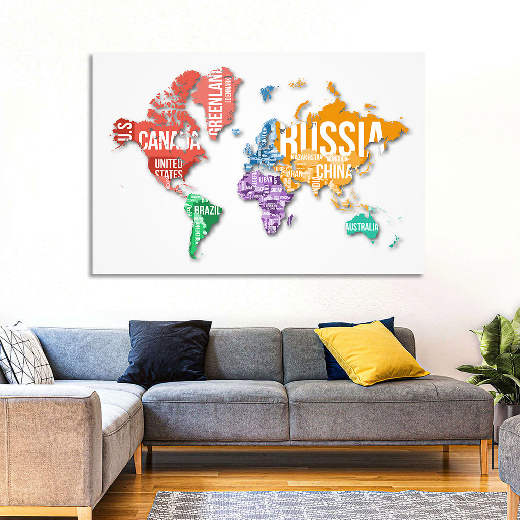 Colorful Country Name World Map Wall Art
