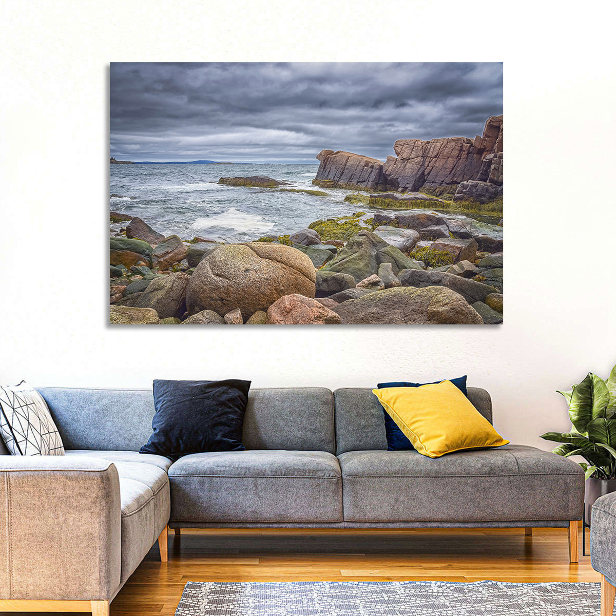 Bar Harbor Rocky Coastline Wall Art in a room, landscape