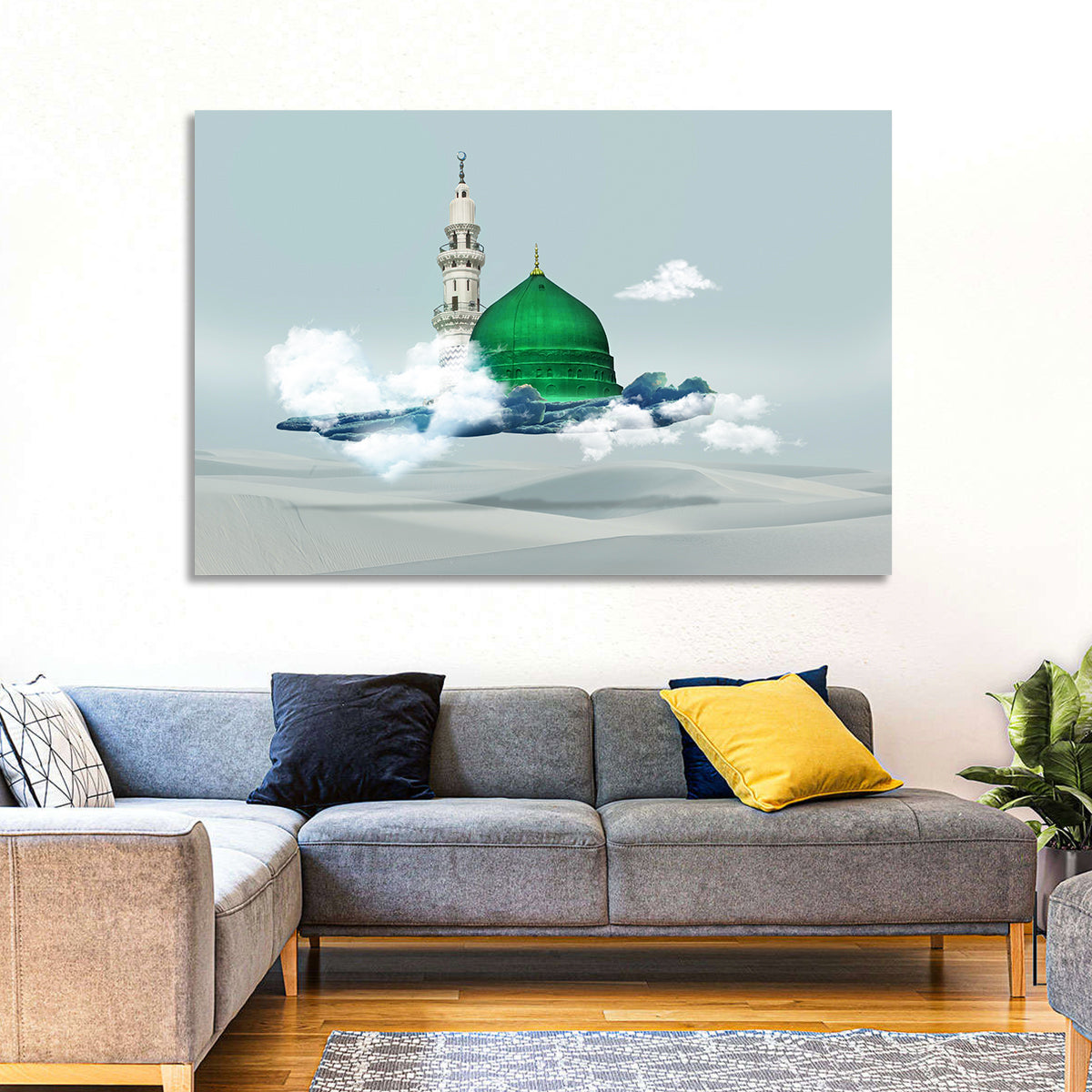 Green Dome of Al-masjid An-nabawi Wall Art in a room, landscape