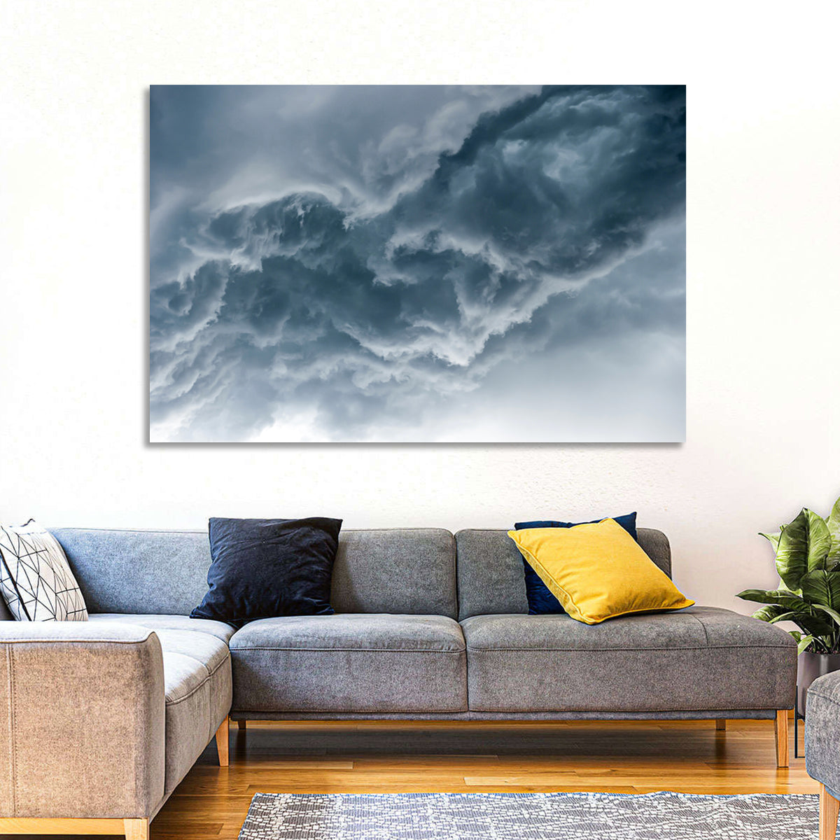 Turbulent Storm Cloud Abstract Wall Art in a room, landscape