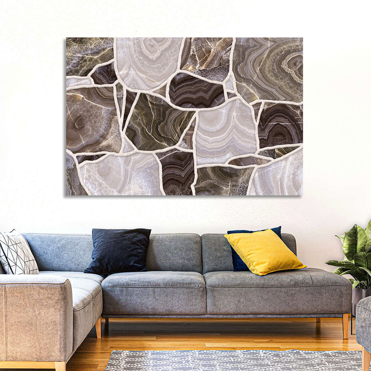 Banded Stone Mosaic Wall Art in a room, landscape
