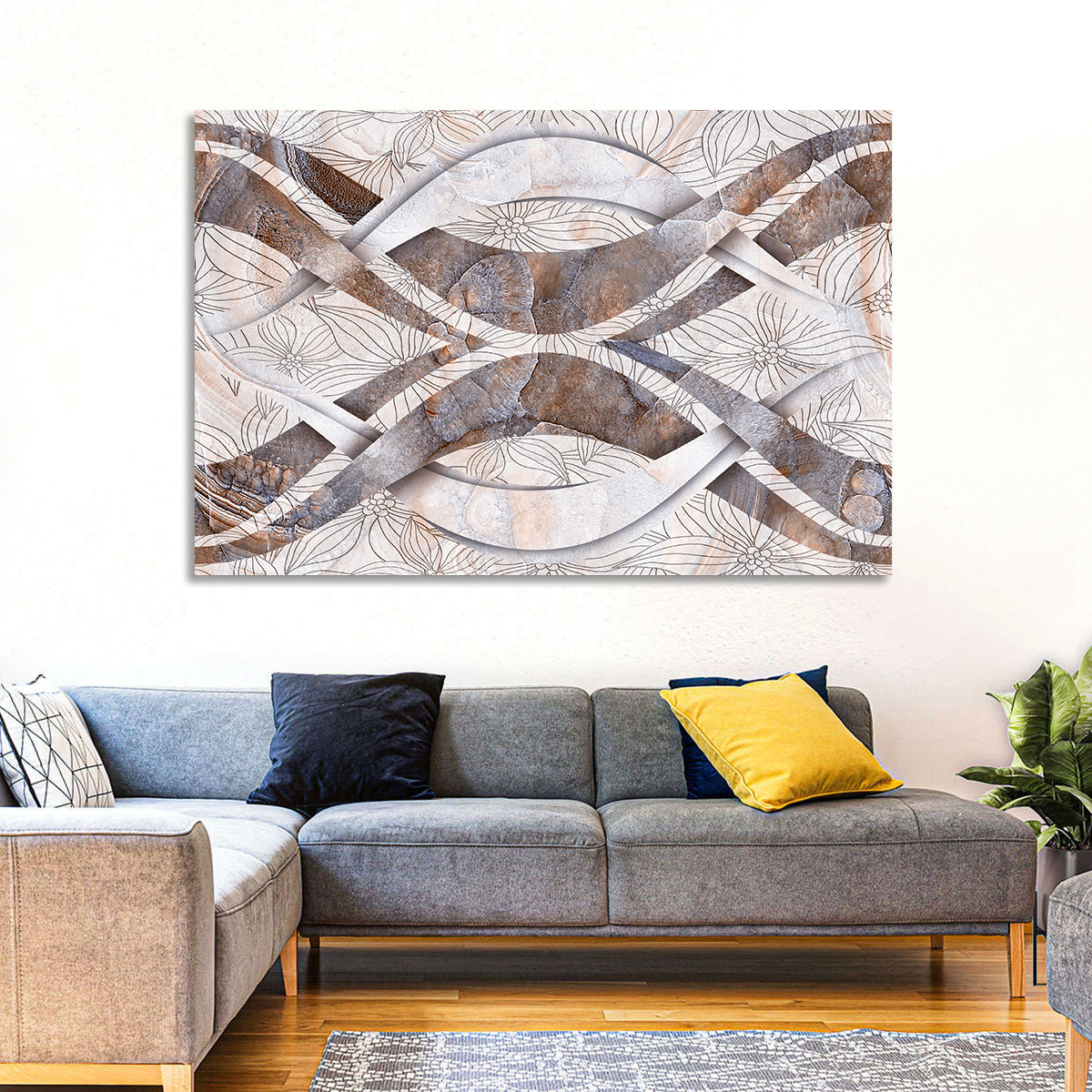 Waving Stone with Line Flowers Wall Art in a room, landscape