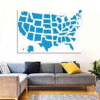 Blue Minimalist USA Map Wall Art