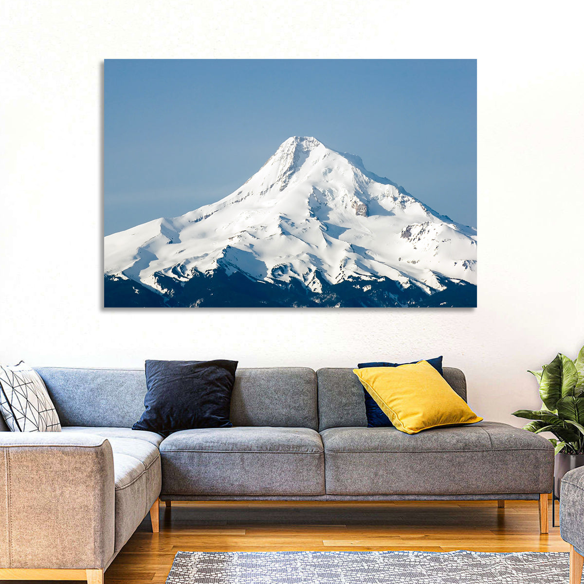 Mount Hood Winter Peak Wall Art in a room, landscape
