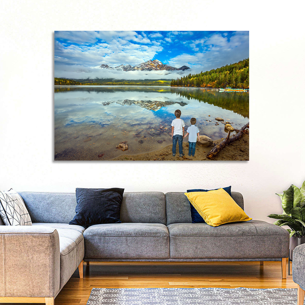 Pyramid Lake Reflection Wall Art in a room, landscape