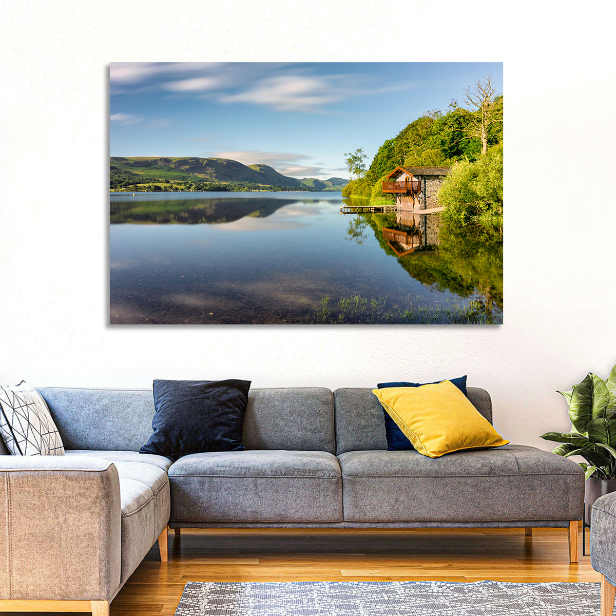 Ullswater Lake Golden Hour Wall Art in a room, landscape