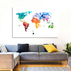 Multicolor Watercolor World Map Wall Art