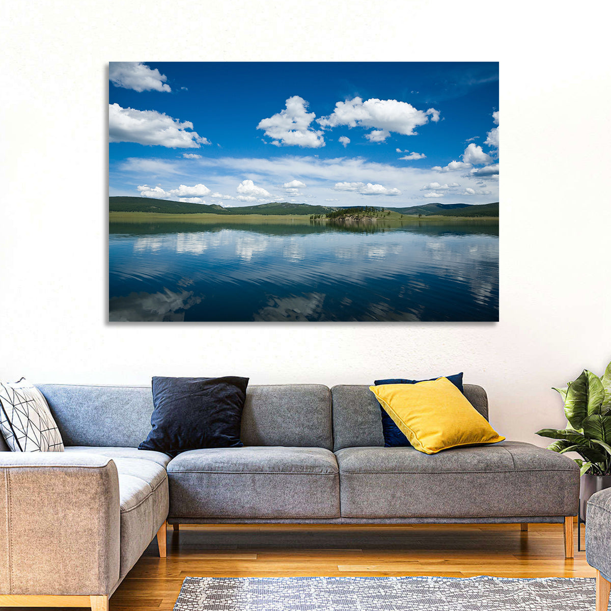 Lake Khovsgol Reflection Wall Art in a room, landscape