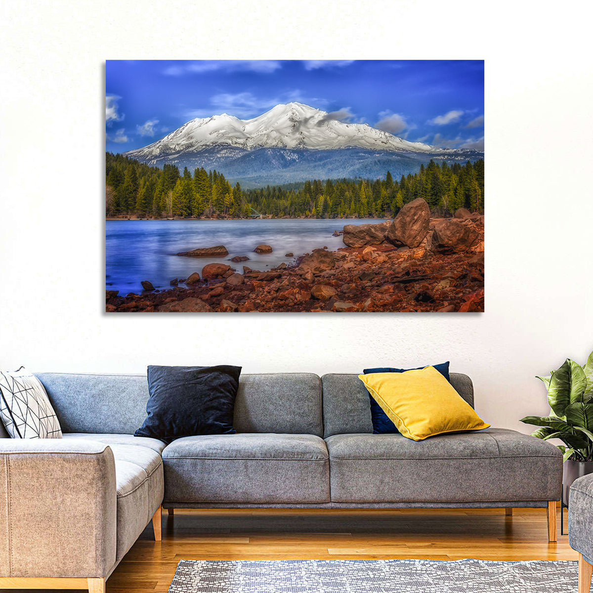 Mount Shasta Over Lake Siskiyou Wall Art in a room, landscape