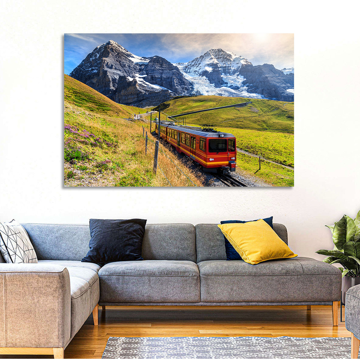 Red Alpine Train at Eiger Wall Art in a room, landscape