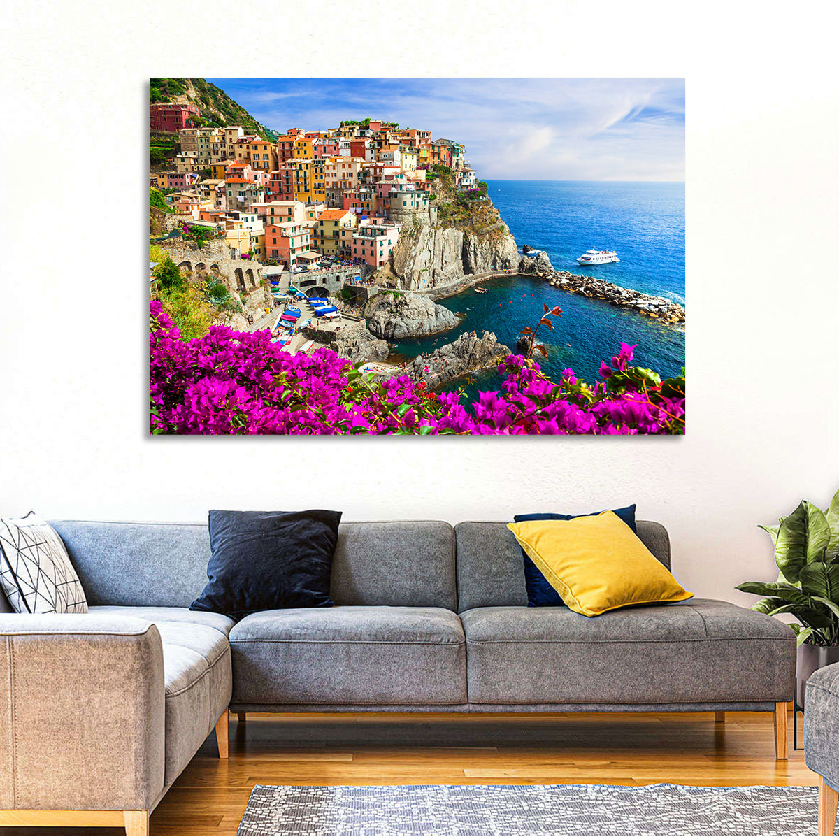 Manarola Cliffside Village Wall Art in a room, landscape